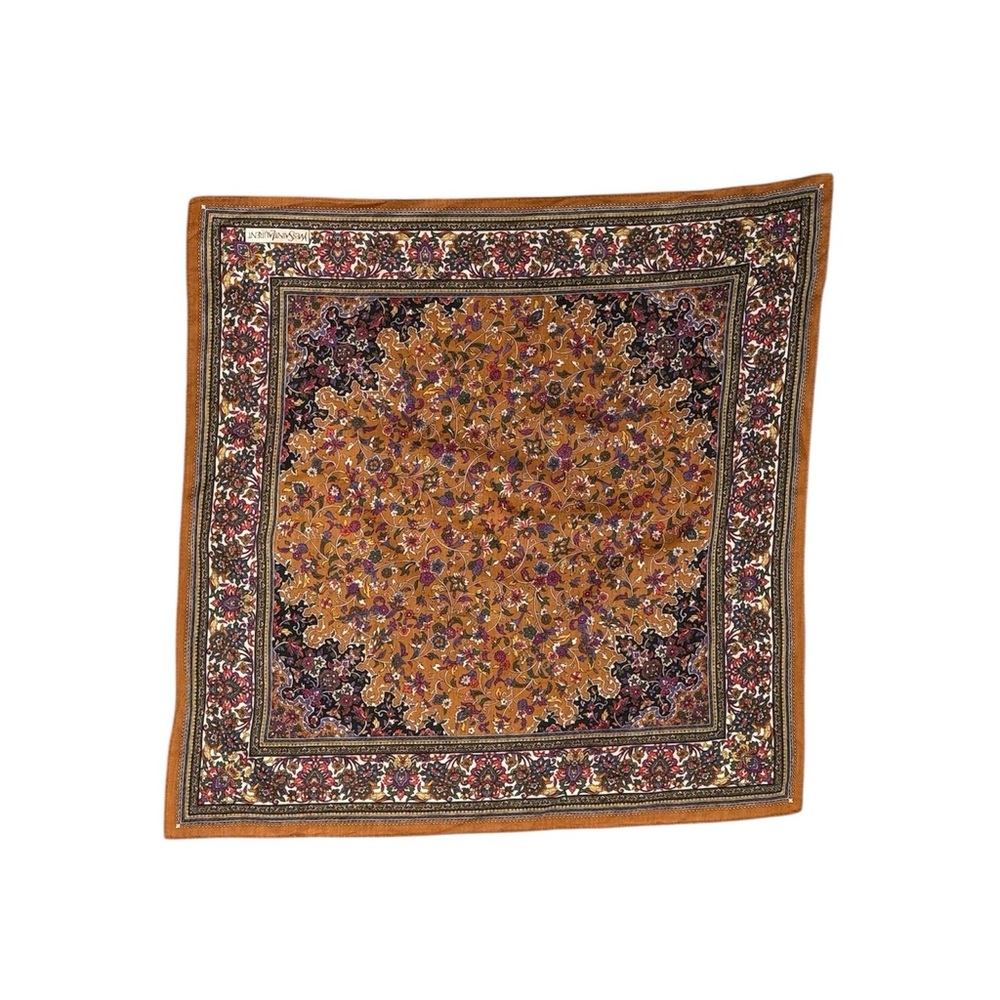 Vintage YVES SAINT LAURENT Brown Paisley Bandana - Yves Saint Laurent Logo Paris - Picture 4 of 5
